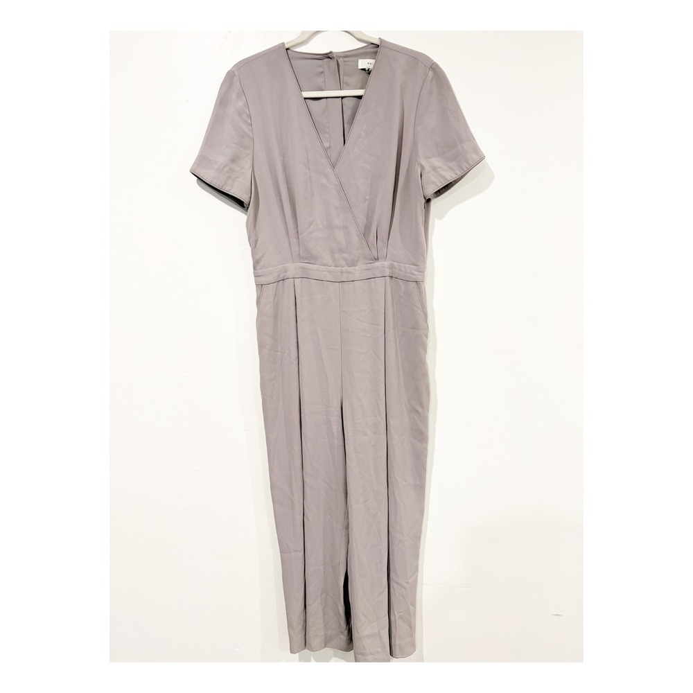 Reiss Mauve Surplice V-Neck Short Sleeve Wide‎ Leg Jumpsuit